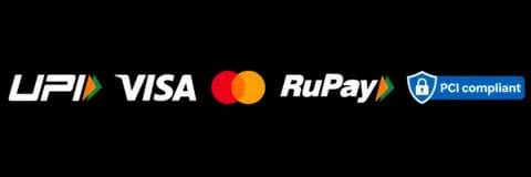 UPI, Visa, Mastercard, RuPay accepted · PCI compliant